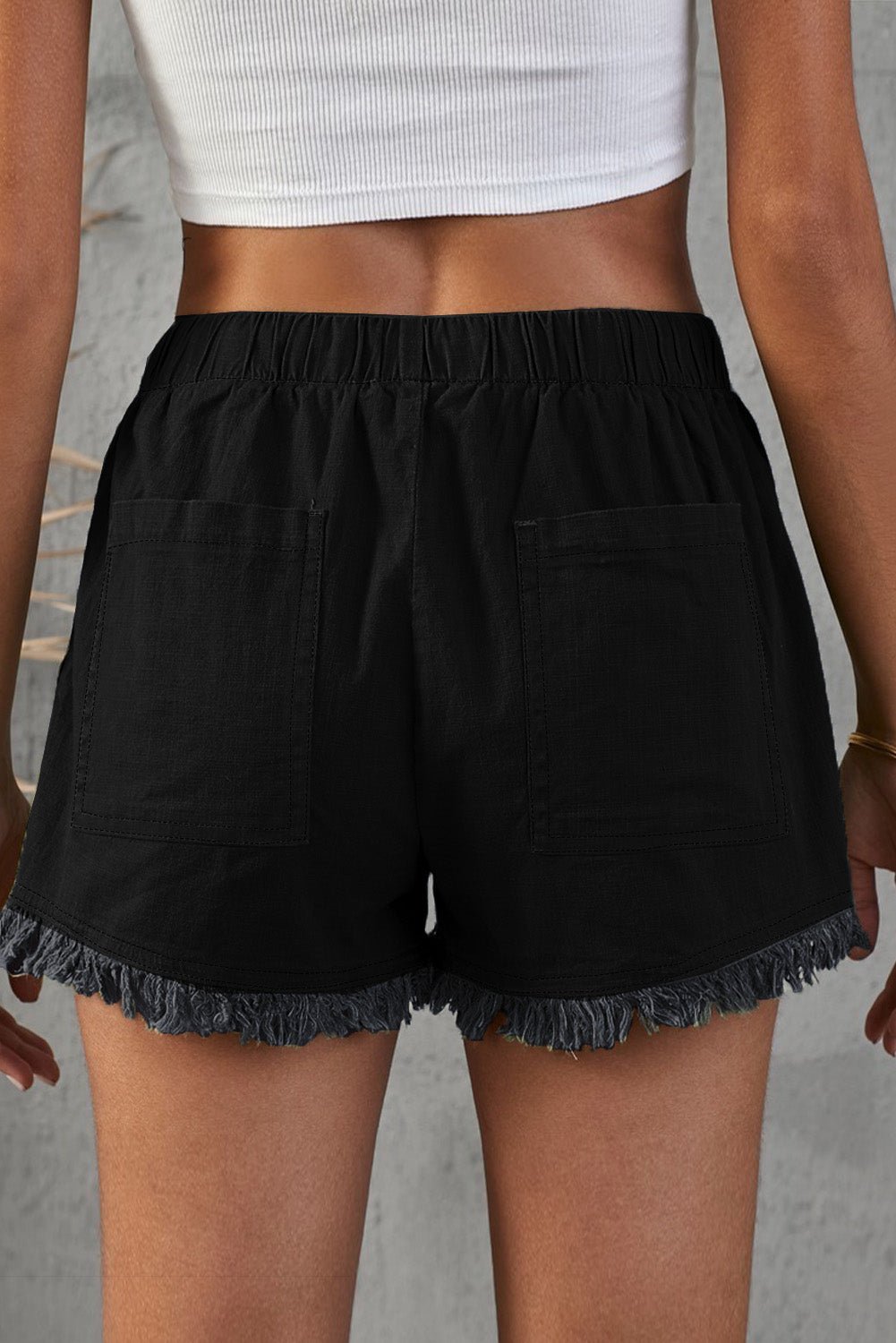 Beach Rose Co. - Drawstring Waist Frayed Denim Shorts