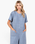 Beach Rose Co. dusty blue cotton-blend wide-leg jumpsuit with button-front, round neckline, and front patch pockets.