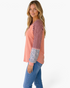 Beach Rose Co. dusty rose raglan top with mixed stripe and floral print balloon sleeves and a notched V-neckline.