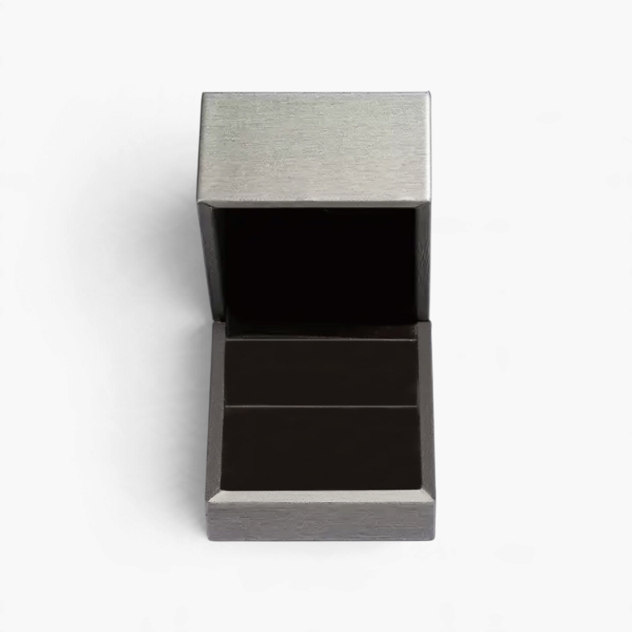 Beach Rose Co. empty grey jewelry gift box with a black interior for storing a ring