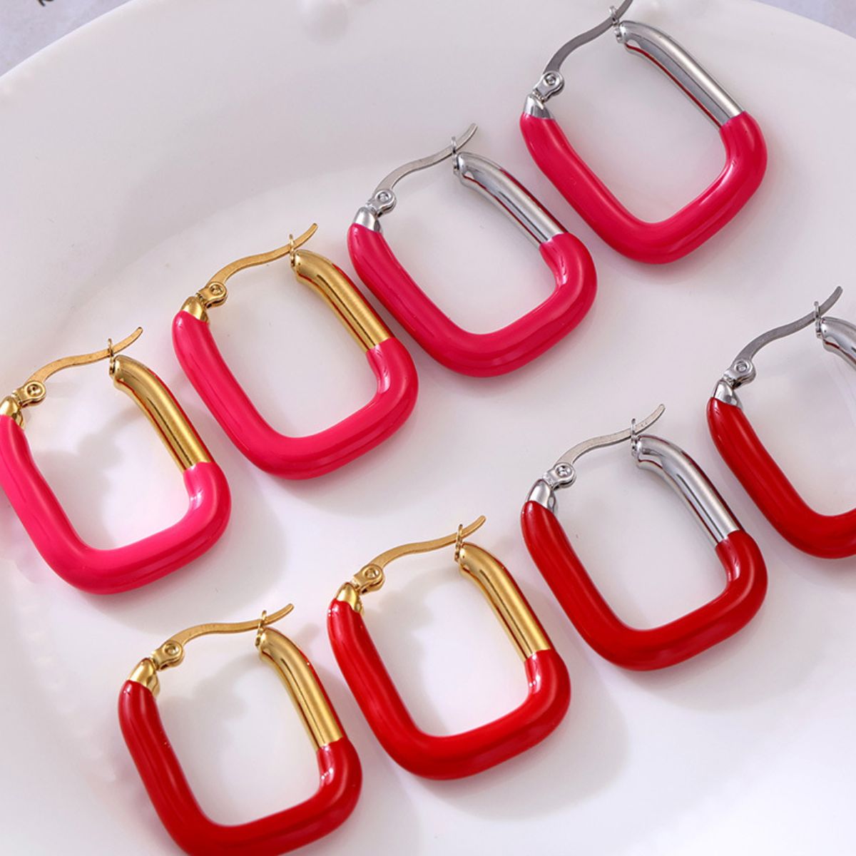 Beach Rose Co. - Enamel Rectangular Hoop Earrings