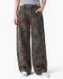 Beach Rose Co. relaxed barrel-leg jeans in faded charcoal denim with seamed knee details and front scoop pockets.