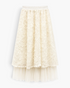 Beach Rose Co. cream midi skirt featuring oversized floral embroidery and a layered sheer tulle hem with elastic waist.