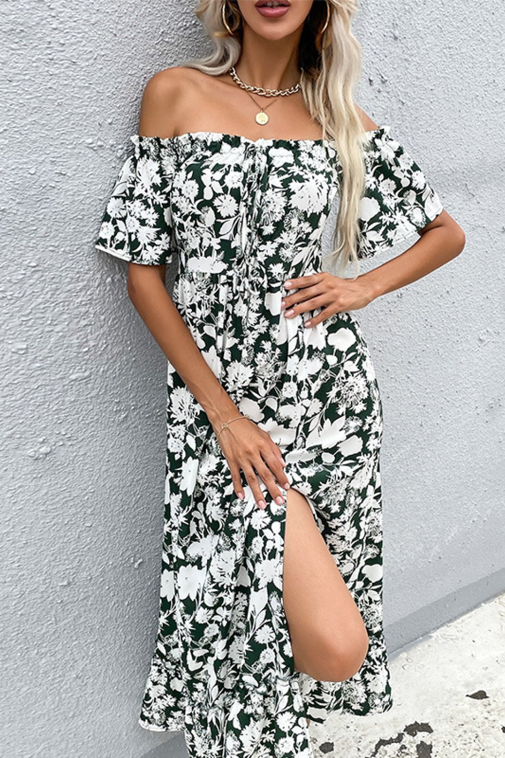 Beach Rose Co. - Floral Off - Shoulder Midi Dress