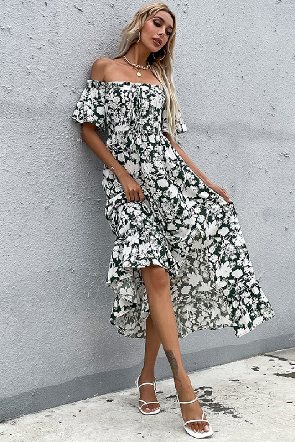 Beach Rose Co. - Floral Off - Shoulder Midi Dress