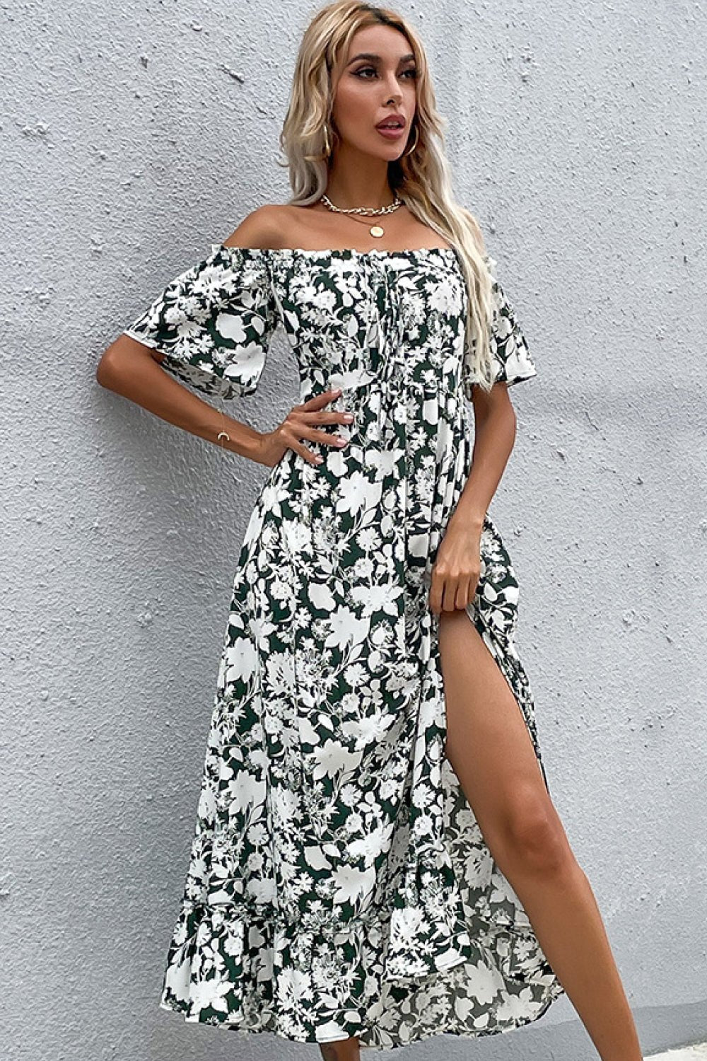 Beach Rose Co. - Floral Off - Shoulder Midi Dress