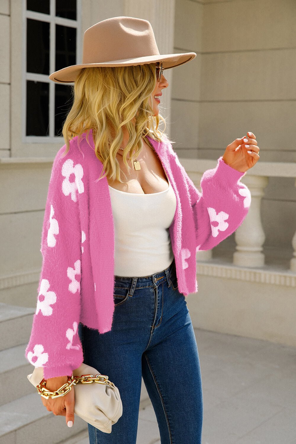 Beach Rose Co. - Floral Open Front Fuzzy Cardigan