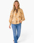 Cream & Brown Floral Paisley Tie-Neck Blouse