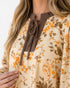 Cream & Brown Floral Paisley Tie-Neck Blouse