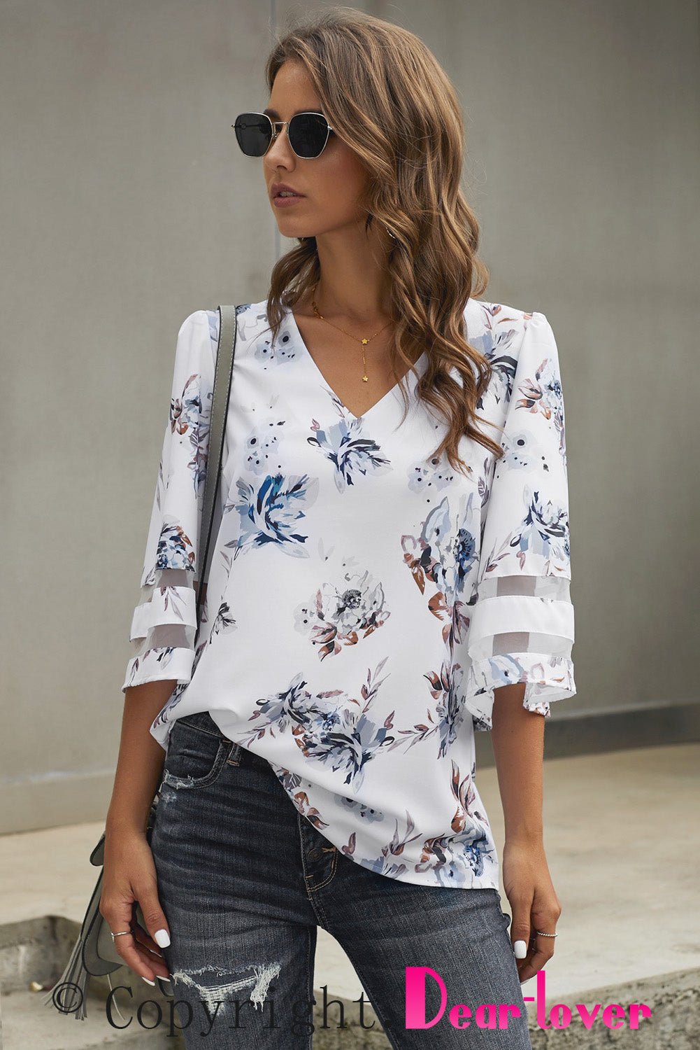 Beach Rose Co. - Floral Print Flare Sleeve Top