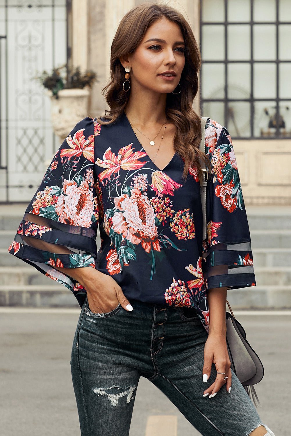 Beach Rose Co. - Floral Print Flare Sleeve Top