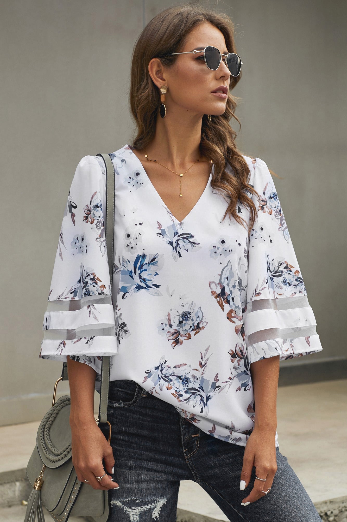 Beach Rose Co. - Floral Print Flare Sleeve Top