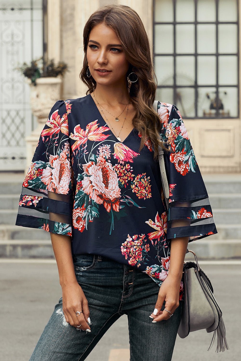 Beach Rose Co. - Floral Print Flare Sleeve Top