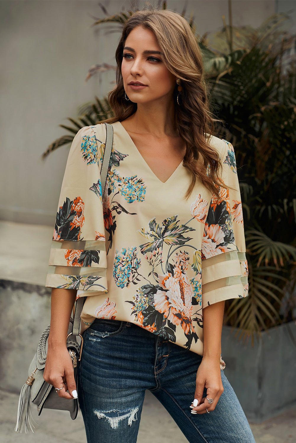 Beach Rose Co. - Floral Print Flare Sleeve Top