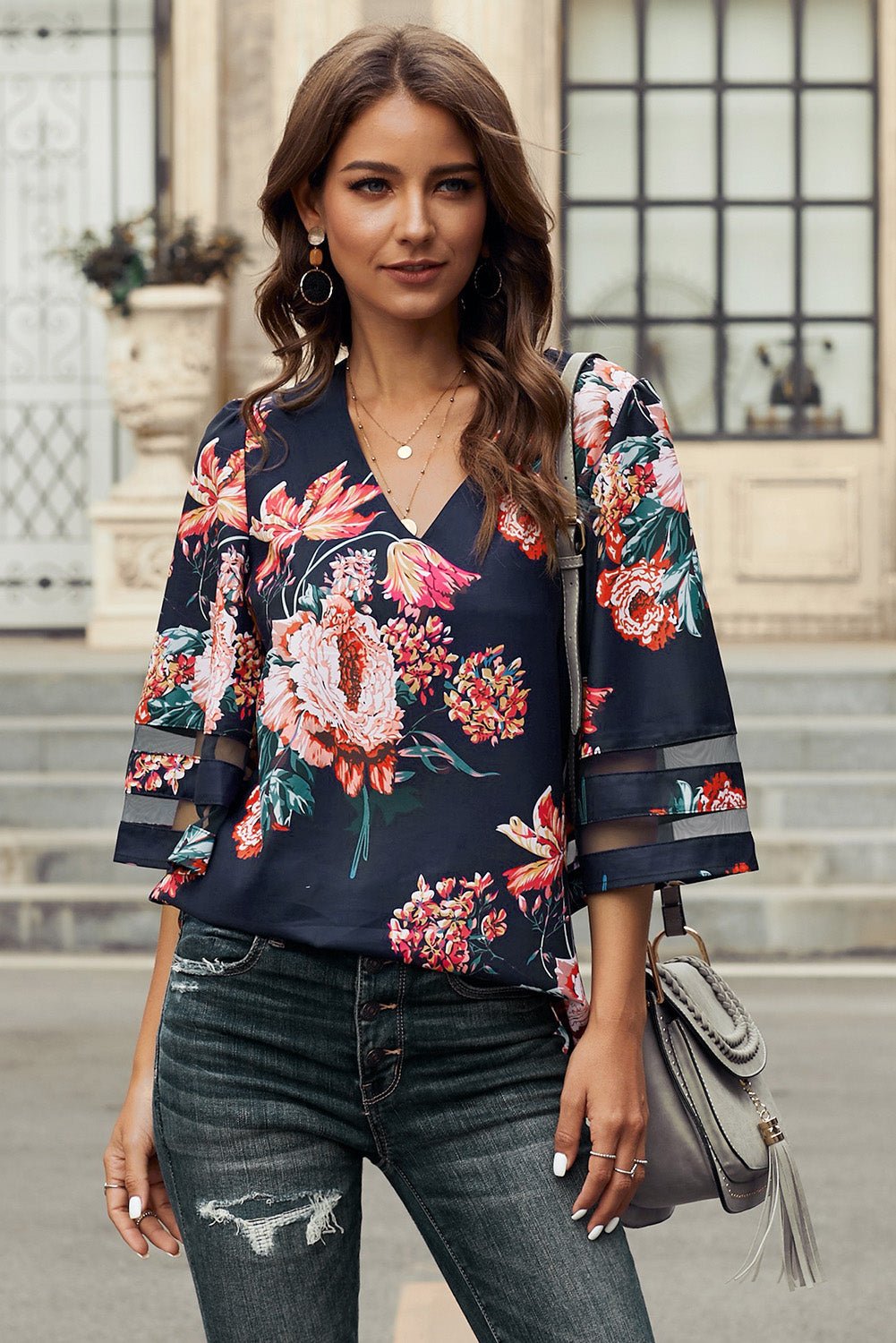 Beach Rose Co. - Floral Print Flare Sleeve Top