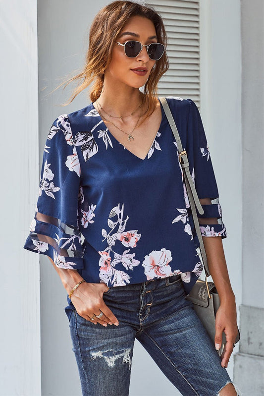 Beach Rose Co. - Floral Print Flare Sleeve Top