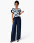 Royal Blue Tropical-Print Top & Wide-Leg Pants Set