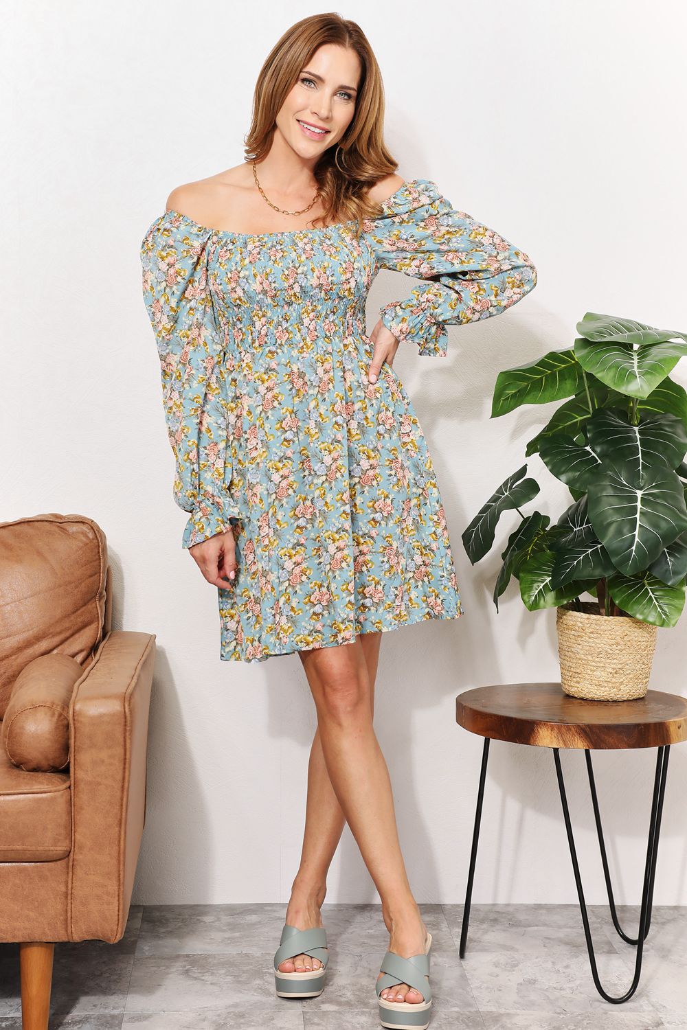 Beach Rose Co. - Floral Smocked Flounce Sleeve Mini Dress