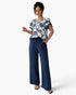 Royal Blue Tropical-Print Top & Wide-Leg Pants Set