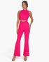 Beach Rose Co. fuchsia ribbed mock neck crop tank top and matching bootcut pants set worn by a woman