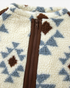 Beach Rose Co. cream sherpa pullover with blue and brown geometric patterns and a brown half-zip neckline detail.