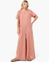 Beach Rose Co. ginger wide-leg jumpsuit with button-front, round neck, short sleeves, and patch pockets on a model.