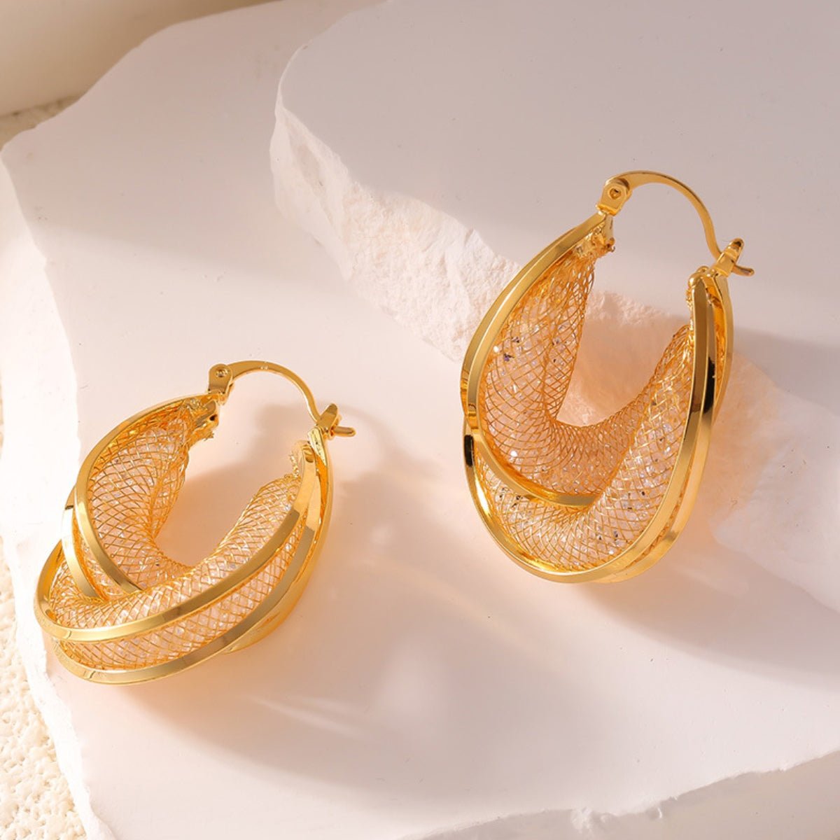 Beach Rose Co. - Glass Stone U - Shape Hoop Earrings