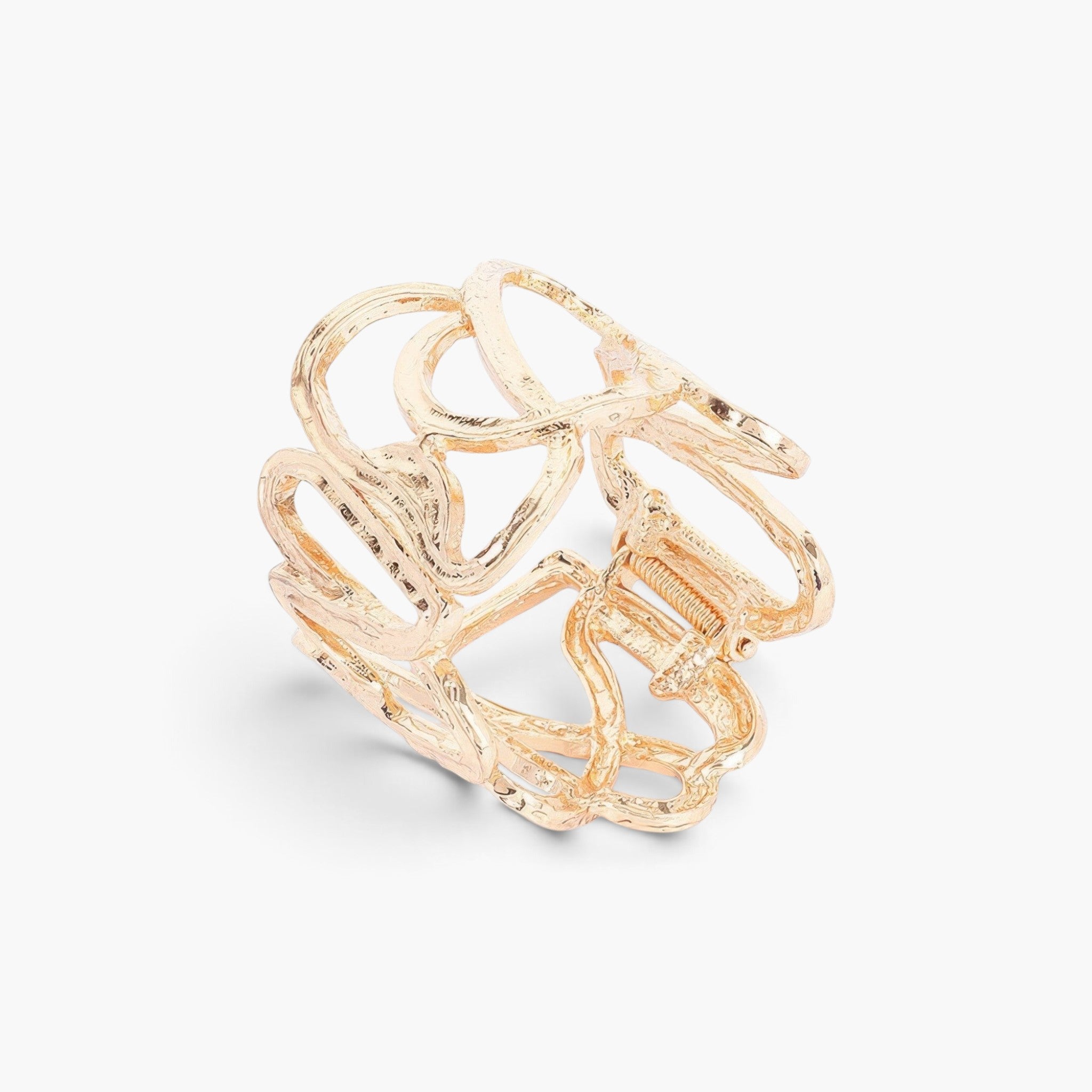 Beach Rose Co. gold alloy casting stretch bracelet with an intricate openwork design for a comfortable fit.