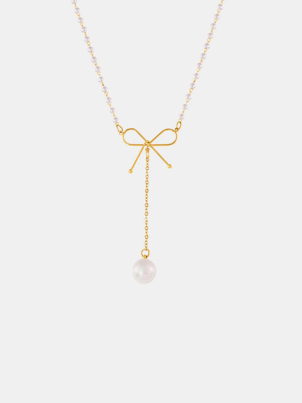 Beach Rose Co. - Gold Bow Pendant Necklace with Pearls