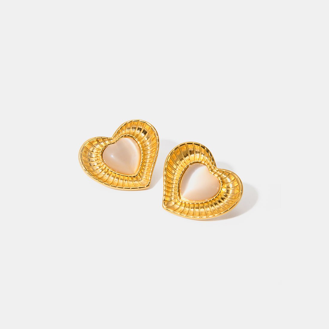 Beach Rose Co. - Gold Cat's Eye Stone Heart Earrings