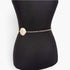 Beach Rose Co. gold metal chain belt featuring circular medallion accents on a black mannequin torso