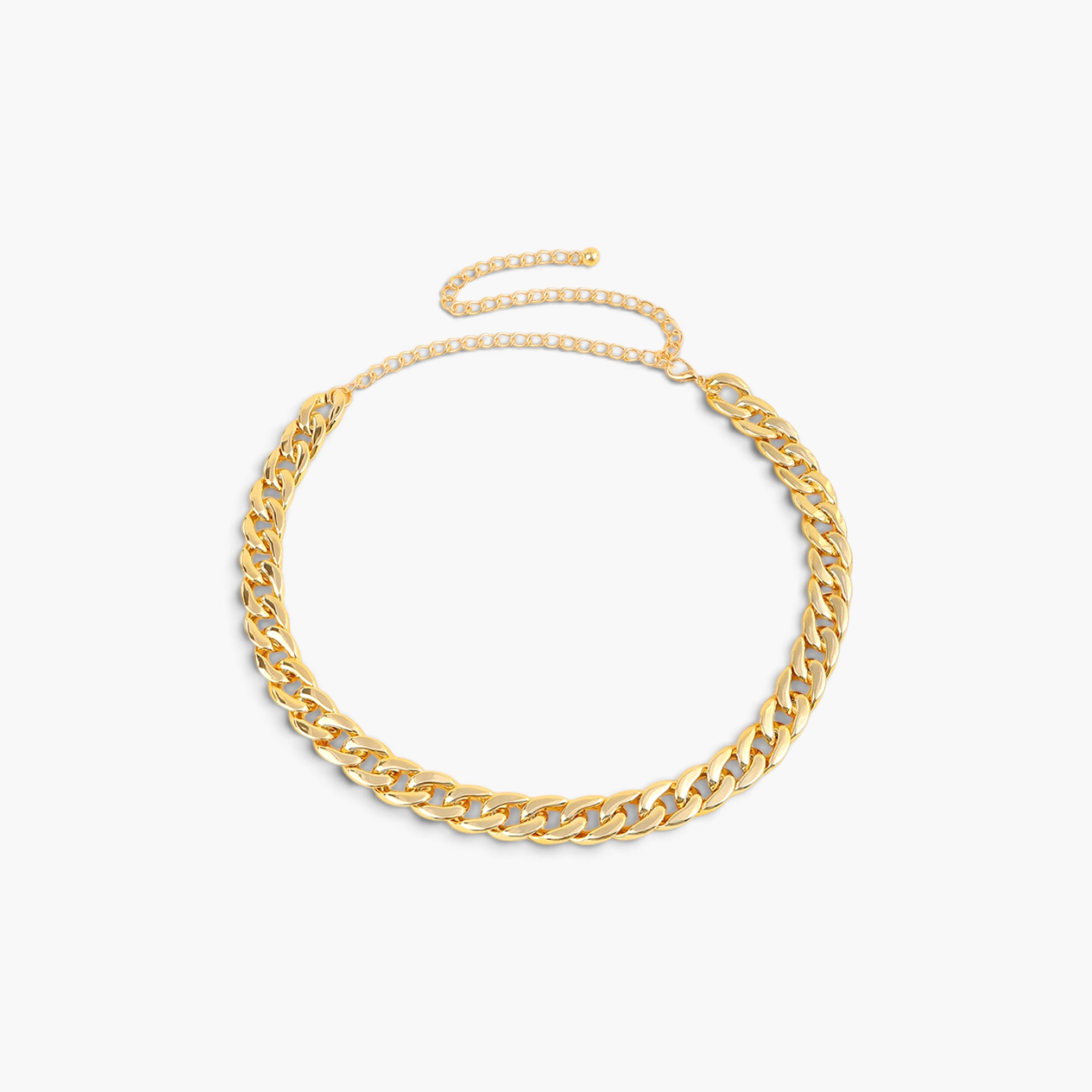 Beach Rose Co. gold-tone adjustable curb chain belt made of acrylic and aluminum links.