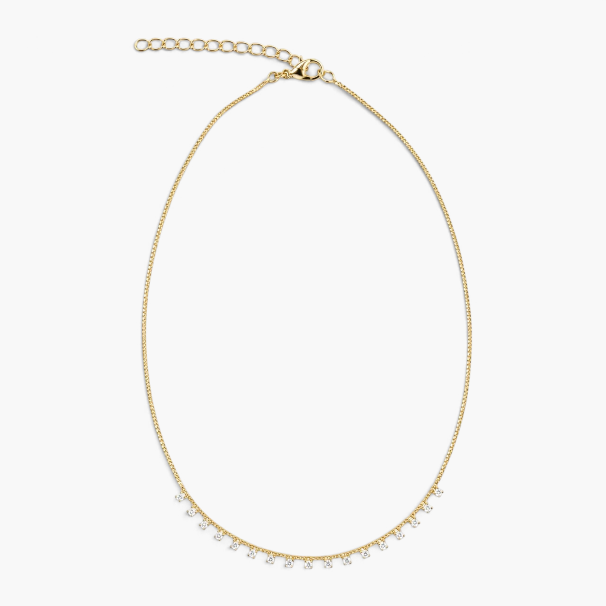 Beach Rose Co. gold filled choker necklace featuring delicate cubic zirconia fringe drops on a fine chain.