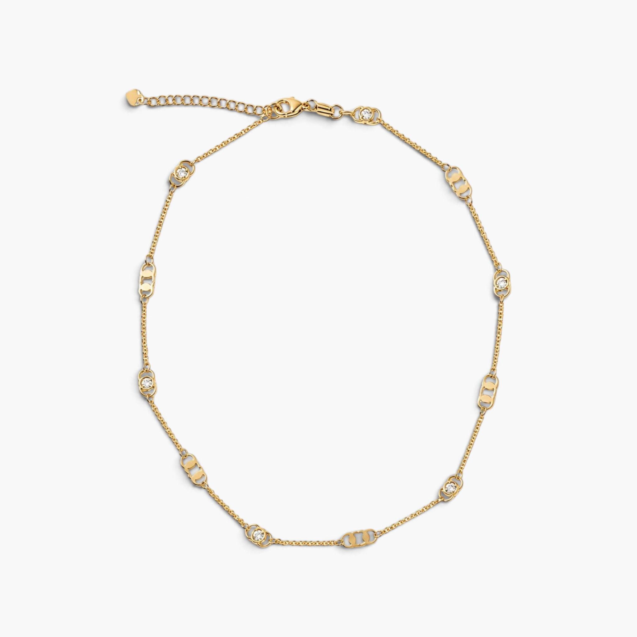 Beach Rose Co. 18K gold filled chain necklace featuring alternating polished links and sparkling cubic zirconia stones.