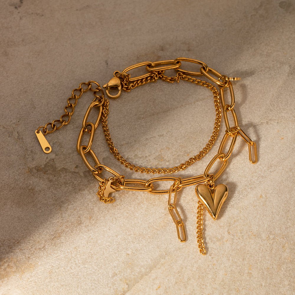 Beach Rose Co. - Gold Double Layer Charm Bracelet