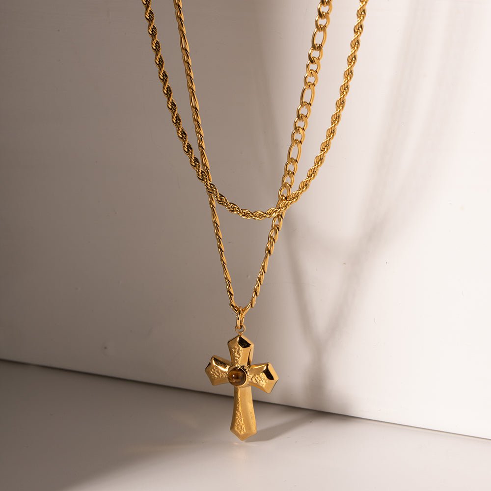 Beach Rose Co. - Gold Double Layer Cross Pendant Necklace