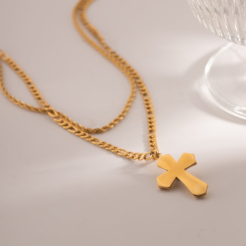 Beach Rose Co. - Gold Double Layer Cross Pendant Necklace