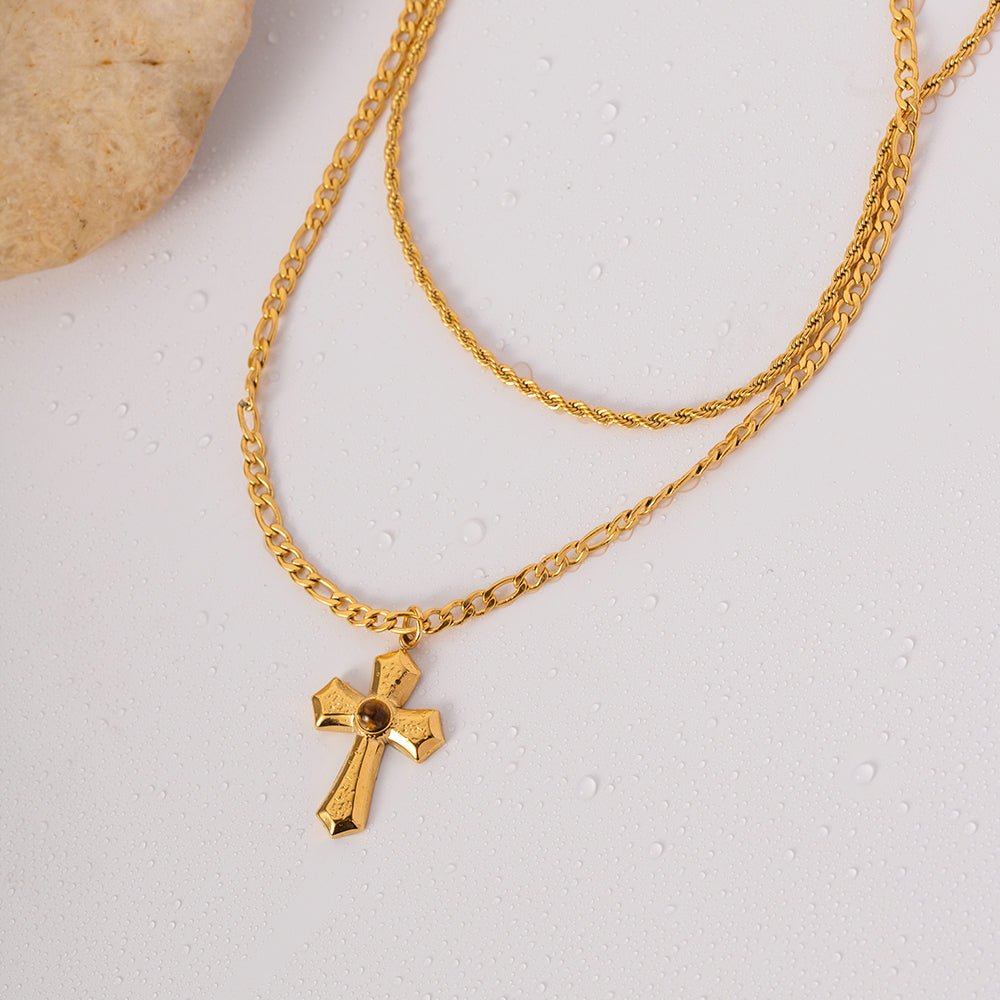 Beach Rose Co. - Gold Double Layer Cross Pendant Necklace