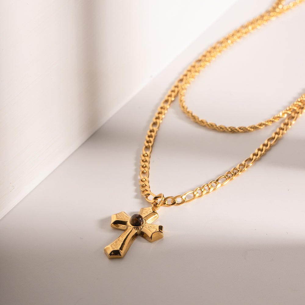 Beach Rose Co. - Gold Double Layer Cross Pendant Necklace