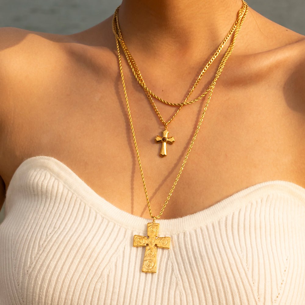 Beach Rose Co. - Gold Double Layer Cross Pendant Necklace