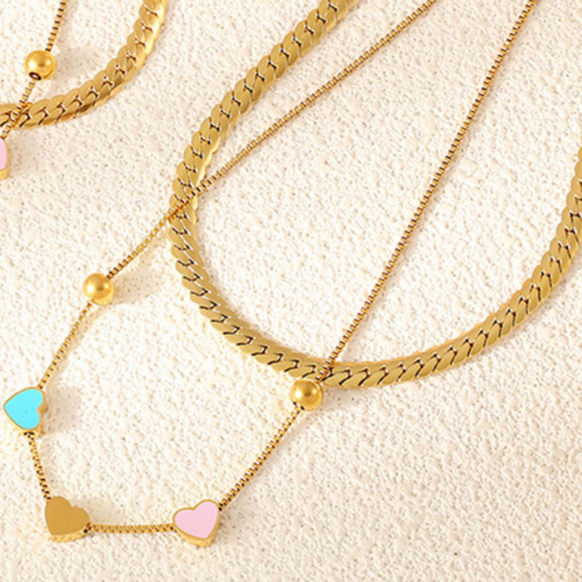 Beach Rose Co. - Gold Double Layered Enamel Hearts Necklace