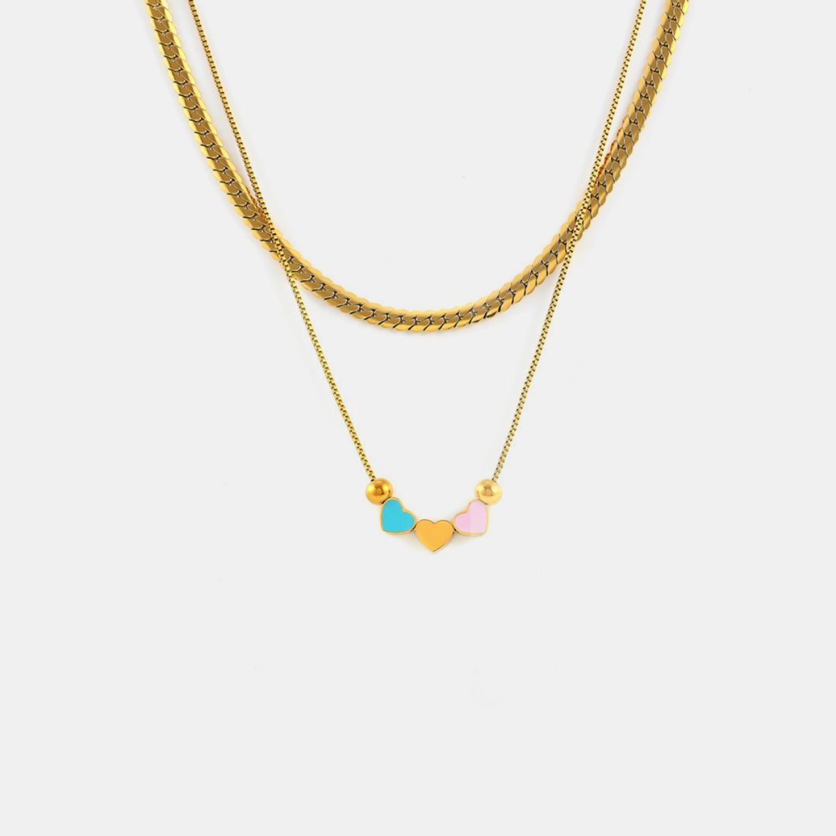 Beach Rose Co. - Gold Double Layered Enamel Hearts Necklace