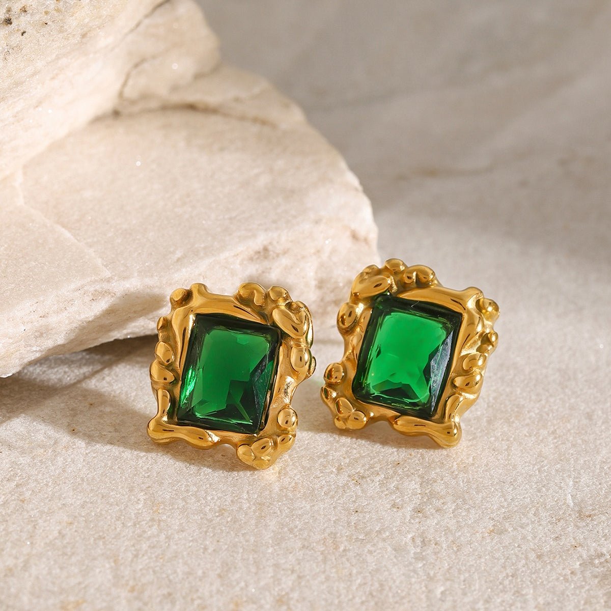 Beach Rose Co. - Gold Emerald Zircon Geometric Earrings