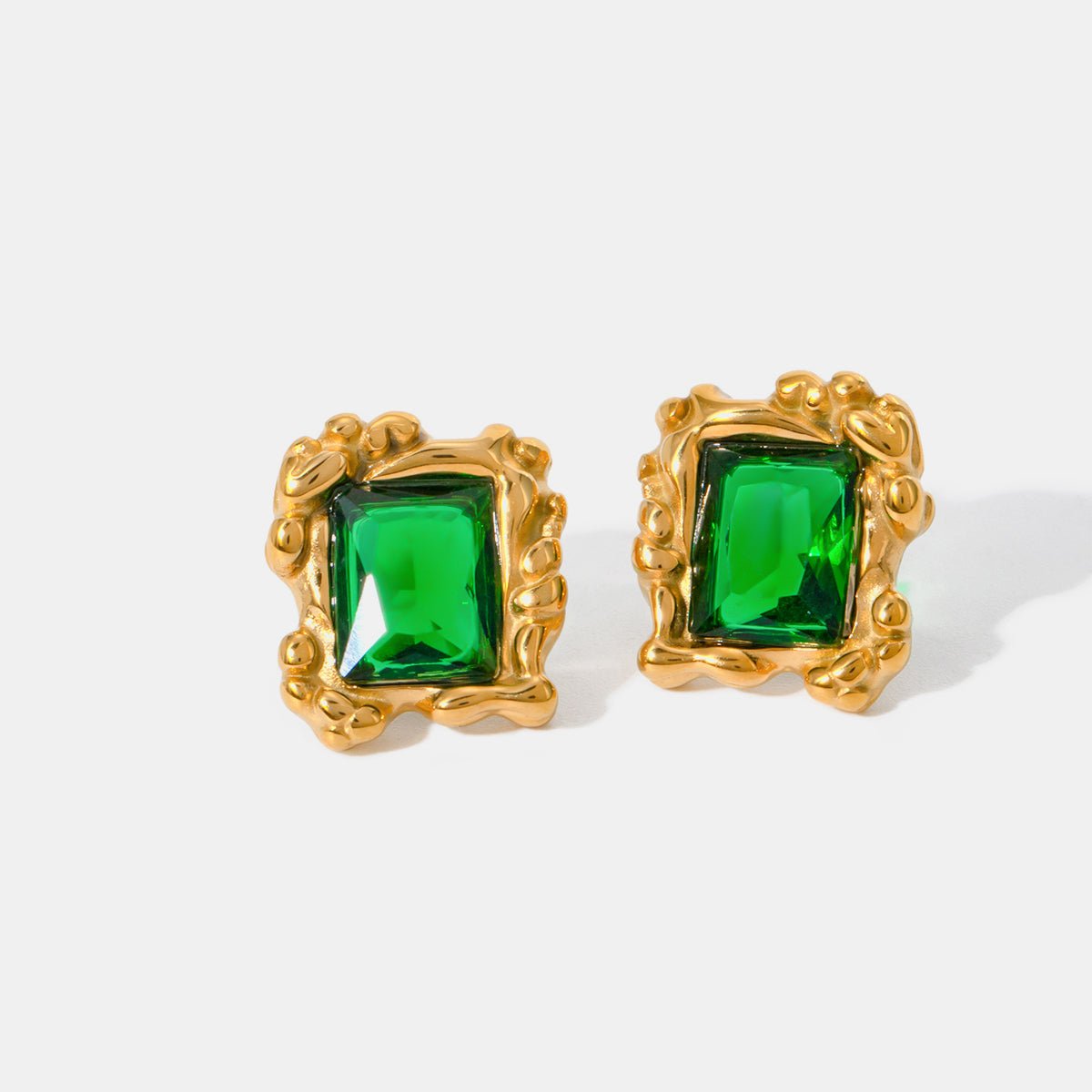 Beach Rose Co. - Gold Emerald Zircon Geometric Earrings