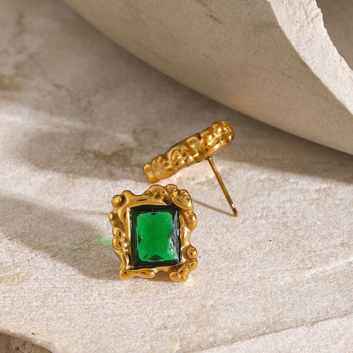 Beach Rose Co. - Gold Emerald Zircon Geometric Earrings