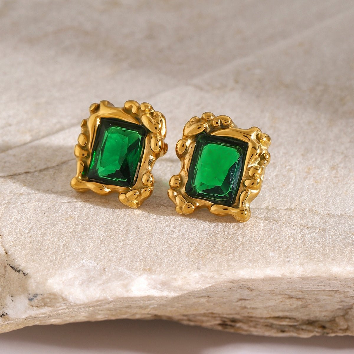 Beach Rose Co. - Gold Emerald Zircon Geometric Earrings