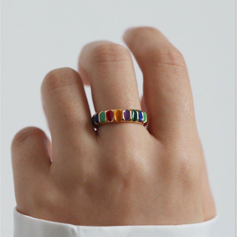 Beach Rose Co. - Gold Enamel Rainbow Adjustable Ring