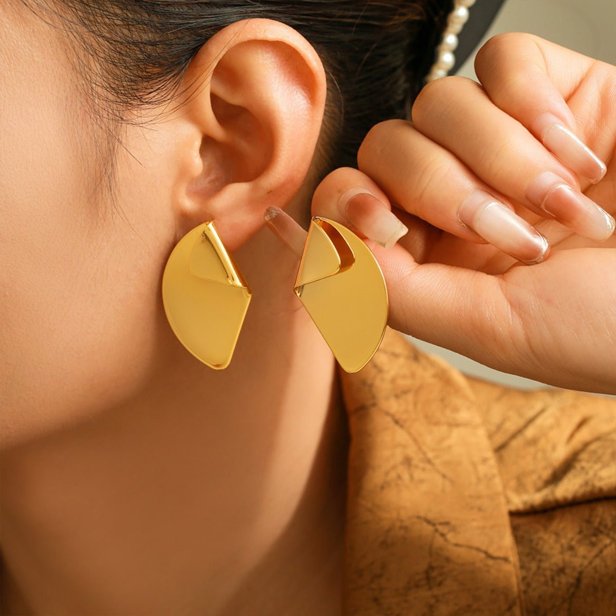 Beach Rose Co. - Gold Fan - Shaped Earrings