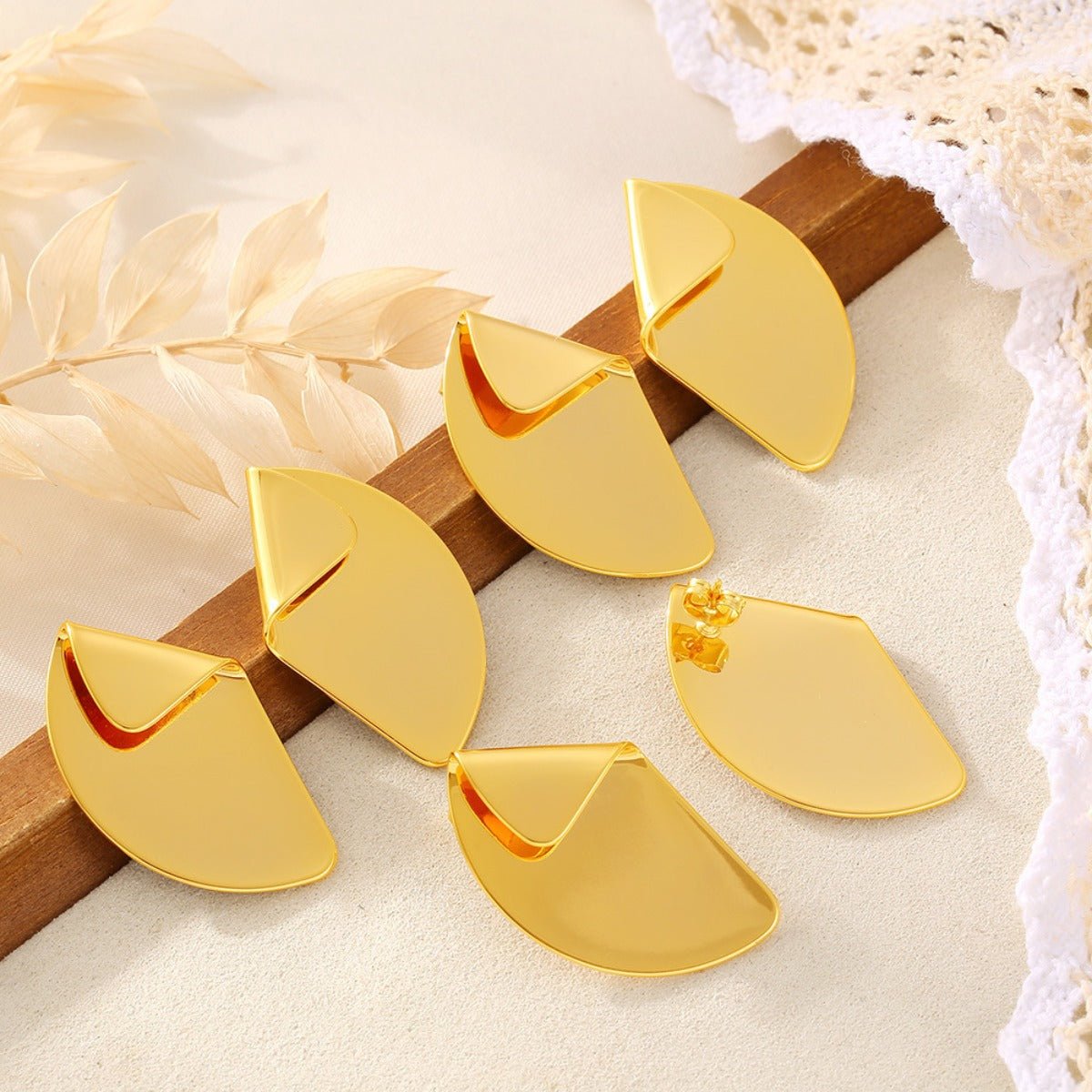 Beach Rose Co. - Gold Fan - Shaped Earrings