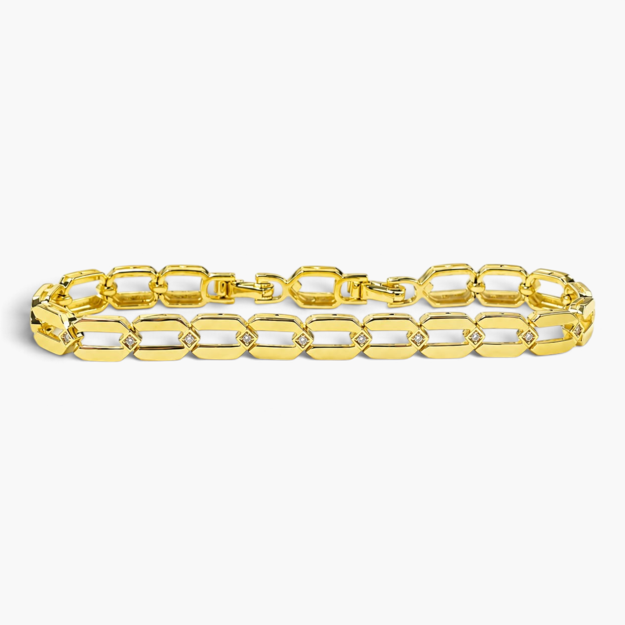 Beach Rose Co. 18K gold filled geometric link bracelet featuring sparkling cubic zirconia accents